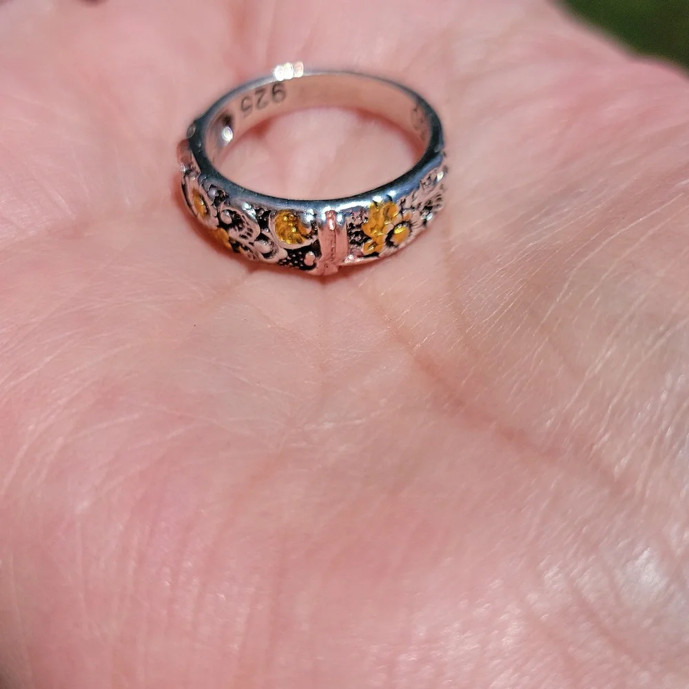 Carved Ring Sunflower Dragonfly Retro Colors Boho Size 7 Size 9 New - Picture 7 of 13